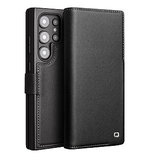 Θήκη Samsung Galaxy S24 Ultra 5G QIALINO book v4 με μαγνητικό κούμπωμα από Premium αυθεντικό δέρμα Genuine Cowhide μαύρο