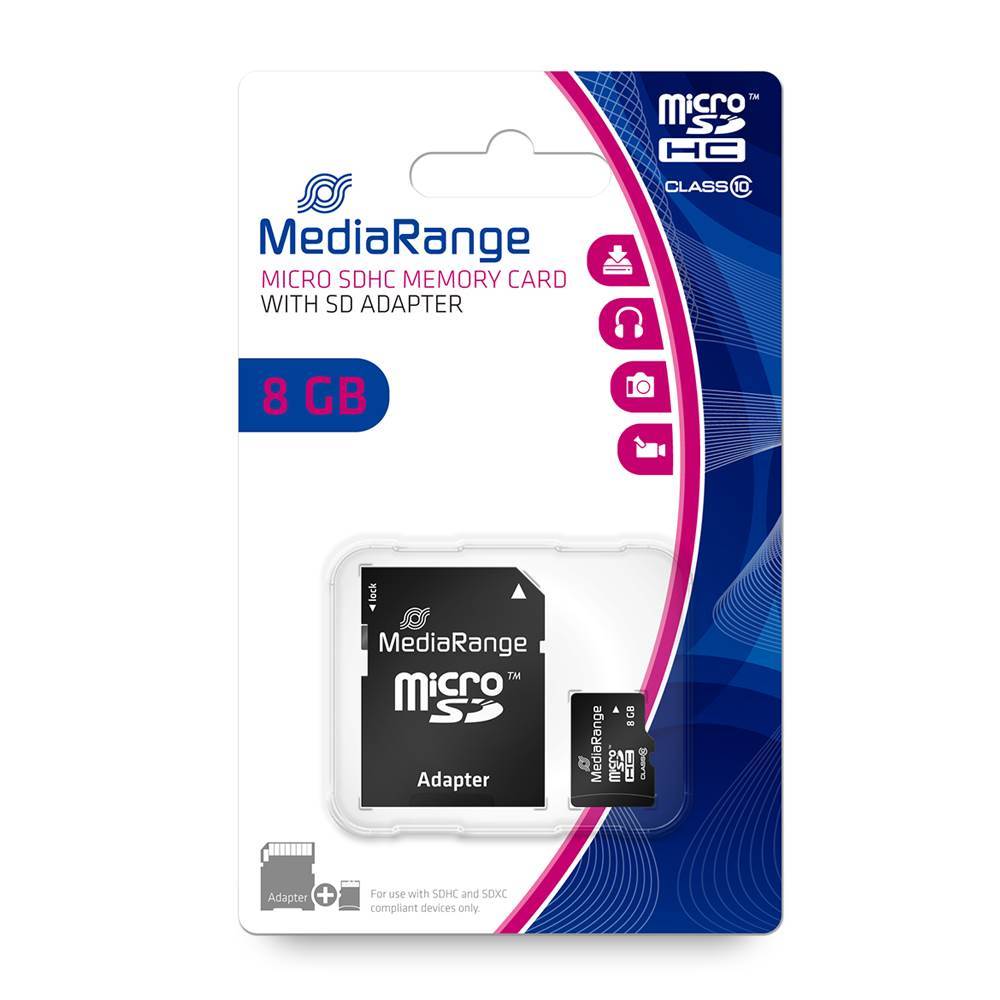 0019851_0 MediaRange Micro SDHC Class 10 With SD Adaptor 8 GB (High Capacity) (MR957) - Image 1
