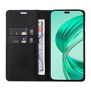 υποδοχή καρτών και μαγνητικό κούμπωμα Flip Wallet από συνθετικό δέρμα και TPU μαύρο