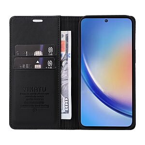 υποδοχή καρτών και μαγνητικό κούμπωμα Flip Wallet από συνθετικό δέρμα και TPU μαύρο