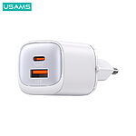 USAMS CC254 HC Series επιτοίχιος φορτιστής GaN Fast Charger 30W με 1 x USB-A + 1 x Type-C (CC254TC02) - λευκός - Image 2