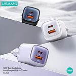 USAMS CC254 HC Series επιτοίχιος φορτιστής GaN Fast Charger 30W με 1 x USB-A + 1 x Type-C (CC254TC02) - λευκός - Image 4