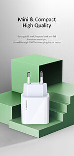 USAMS US-CC118 T34 επιτοίχιος φορτιστής Power Delivery (PD) Fast Travel Charger με 1 x Type-C στα 20W (CC118TC01) - λευκός - Image 4