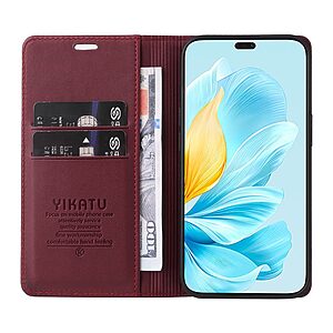 υποδοχή καρτών και μαγνητικό κούμπωμα Flip Wallet από συνθετικό δέρμα και TPU κόκκινο σκούρο