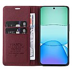 υποδοχή καρτών και μαγνητικό κούμπωμα Flip Wallet από συνθετικό δέρμα και TPU κόκκινο σκούρο