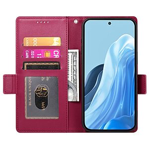 υποδοχή καρτών και μαγνητικό κούμπωμα Flip Wallet από συνθετικό δέρμα και εσωτερικό TPU κόκκινο σκούρο