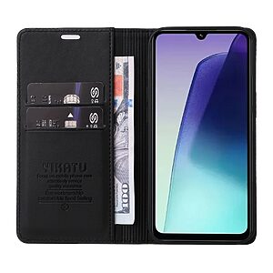 υποδοχή καρτών και μαγνητικό κούμπωμα Flip Wallet από συνθετικό δέρμα και TPU μαύρο