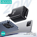 USAMS CC233 YC Series Επιτοίχιος Φορτιστής 20W GaN με Type-C Retractable καλώδιο 80cm  και θύρα Type-C λευκό - Image 2