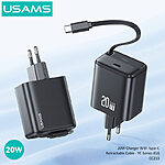 USAMS CC233 YC Series Επιτοίχιος Φορτιστής 20W GaN με Type-C Retractable καλώδιο 80cm  και θύρα Type-C λευκό - Image 5