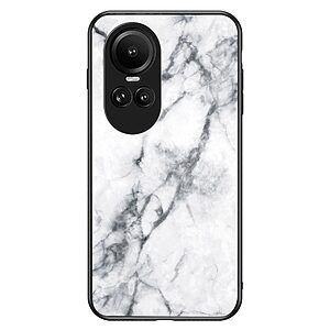 Θήκη Oppo Reno10 5G / Reno10 Pro 5G OEM σχέδιο Marble με Πλάτη Tempered Glass TPU λευκό