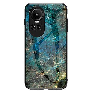 Θήκη Oppo Reno10 5G / Reno10 Pro 5G OEM σχέδιο Marble με Πλάτη Tempered Glass TPU σμαραγδί
