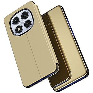 Θήκη Xiaomi Redmi Note 14 Pro 5G / Poco X7 5G OEM Mirror Surface View New Edition Stand Case Cover Flip Window χρυσό