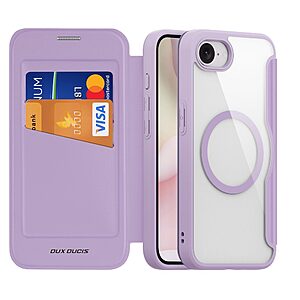 συμβατό με MagSafe φορτιστή υποδοχή καρτών και μαγνητικό κούμπωμα Flip Wallet από συνθετικό δέρμα και εσωτερικό TPU μωβ ανοιχτό