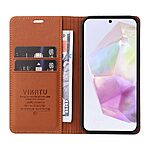 Θήκη Samsung Galaxy A56 YIKATU Folio Series v5 με βάση στήριξης, υποδοχή καρτών και μαγνητικό κούμπωμα Flip Wallet από συνθετικό δέρμα και TPU καφέ - Image 2