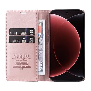 υποδοχή καρτών και μαγνητικό κούμπωμα Flip Wallet από συνθετικό δέρμα και TPU ροζ χρυσό