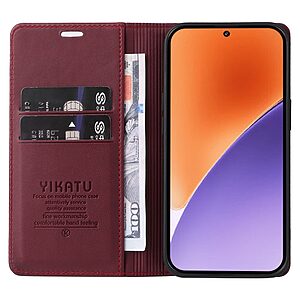 υποδοχή καρτών και μαγνητικό κούμπωμα Flip Wallet από συνθετικό δέρμα και TPU κόκκινο σκούρο