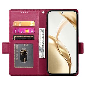 υποδοχές καρτών και εσωτερικό μαγνητικό κούμπωμα Flip Wallet από συνθετικό δέρμα κόκκινο σκούρο