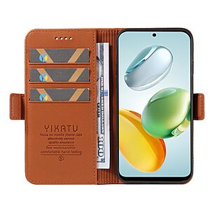 υποδοχή καρτών και μαγνητικό κούμπωμα Flip Wallet από συνθετικό δέρμα και TPU καφέ