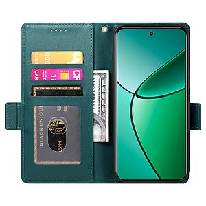 υποδοχές καρτών και εσωτερικό μαγνητικό κούμπωμα Flip Wallet από συνθετικό δέρμα πράσινο