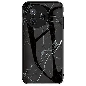 Θήκη Xiaomi Poco F7 Pro 5G / Poco F7 Ultra 5G OEM σχέδιο Marble με Πλάτη Tempered Glass TPU μαύρο