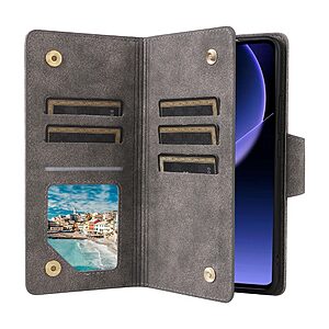 υποδοχές καρτών με φερμουάρ και μαγνητικό κούμπωμα από συνθετικό δέρμα και TPU γκρι