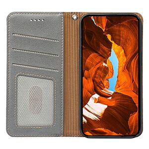 υποδοχή καρτών και μαγνητικό κούμπωμα Flip Wallet από συνθετικό δέρμα και TPU γκρι