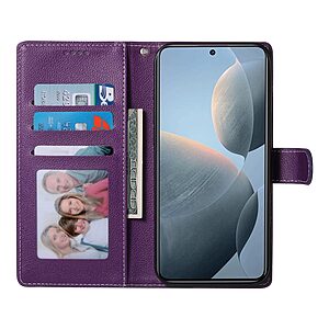 υποδοχές καρτών και μαγνητικό κούμπωμα Flip Wallet από συνθετικό δέρμα μωβ