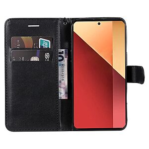 υποδοχές καρτών και μαγνητικό κούμπωμα Flip Wallet από συνθετικό δέρμα μαύρο