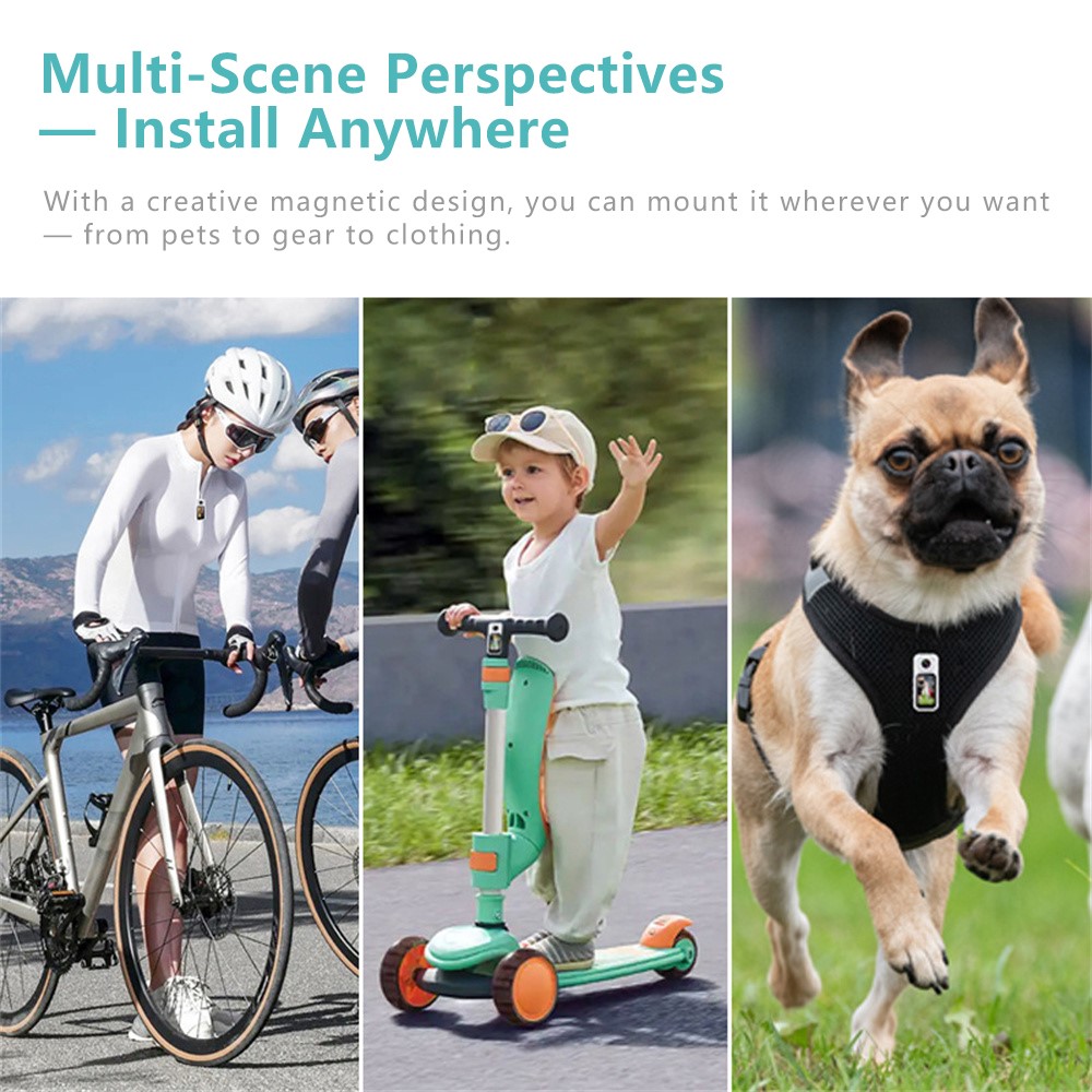 Μαγνητική κάμερα S70 σε λευκό χρώμα για πολλαπλές χρήσεις και εγκατάσταση οπουδήποτε, όπως σε ποδήλατο, παιδί ή κατοικίδιο