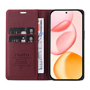 υποδοχή καρτών και μαγνητικό κούμπωμα Flip Wallet από συνθετικό δέρμα και TPU μπορντό / κόκκινο