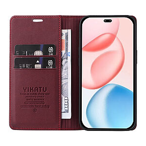 υποδοχή καρτών και μαγνητικό κούμπωμα Flip Wallet από συνθετικό δέρμα και TPU μπορντό / κόκκινο