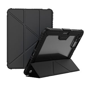 Θήκη iPad Pro (2024) 11" NiLLkin Bumper Series με συρόμενο κάλυμμα κάμερας Tri-Fold Flip Cover από TPU και διπλή ενισχυμένη αποσπώμενη πλάτη μαύρο
