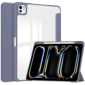 Θήκη iPad Pro (2024) 13" Mad Mask Tri-Fold με ειδική θέση για πενάκι και διάφανη ενισχυμένη πλάτη μωβ