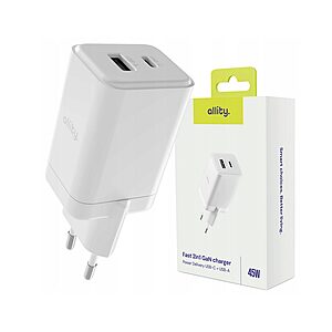 Φορτιστής τοίχου Allity GaN PD QC ATC-01-45WAC 1x USB-c 1x USB-a 45W λευκός