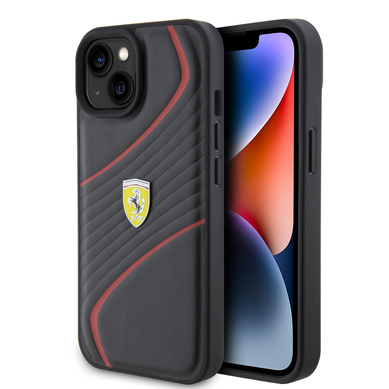 FEHCP15SPTWK_1 Ferrari Twist Metal Logo Hard Case Θήκη προστασίας από δερματίνη – iPhone 15 (Black – FEHCP15SPTWK) - Image 1