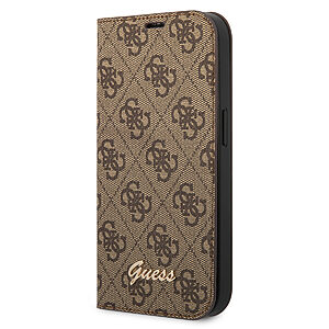 Guess “4G Logo Collection” Script Metal Logo Θήκη προστασίας από δερματίνη τύπου folio – iPhone 14 Plus (Καφέ)