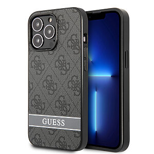 Guess "4G Logo Collection" Printed Stripe Θήκη προστασίας από δερματίνη – iPhone 13 Pro (Γκρι/Μαύρη)