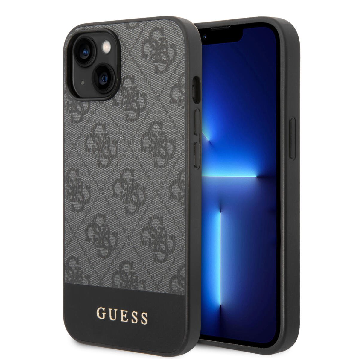 GUHCP14MG4GLGR_1-compress Guess "4G Logo Collection" Printed Stripe Θήκη προστασίας από δερματίνη – iPhone 14 Plus (Γκρι) - Image 1
