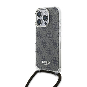 Guess “4G Logo Collection” Crossbody Hard Case Script Metal Logo Θήκη προστασίας από σιλικόνη με λουράκι – iPhone 16 Pro (Καφέ – GUHCP16LHC4SEW)