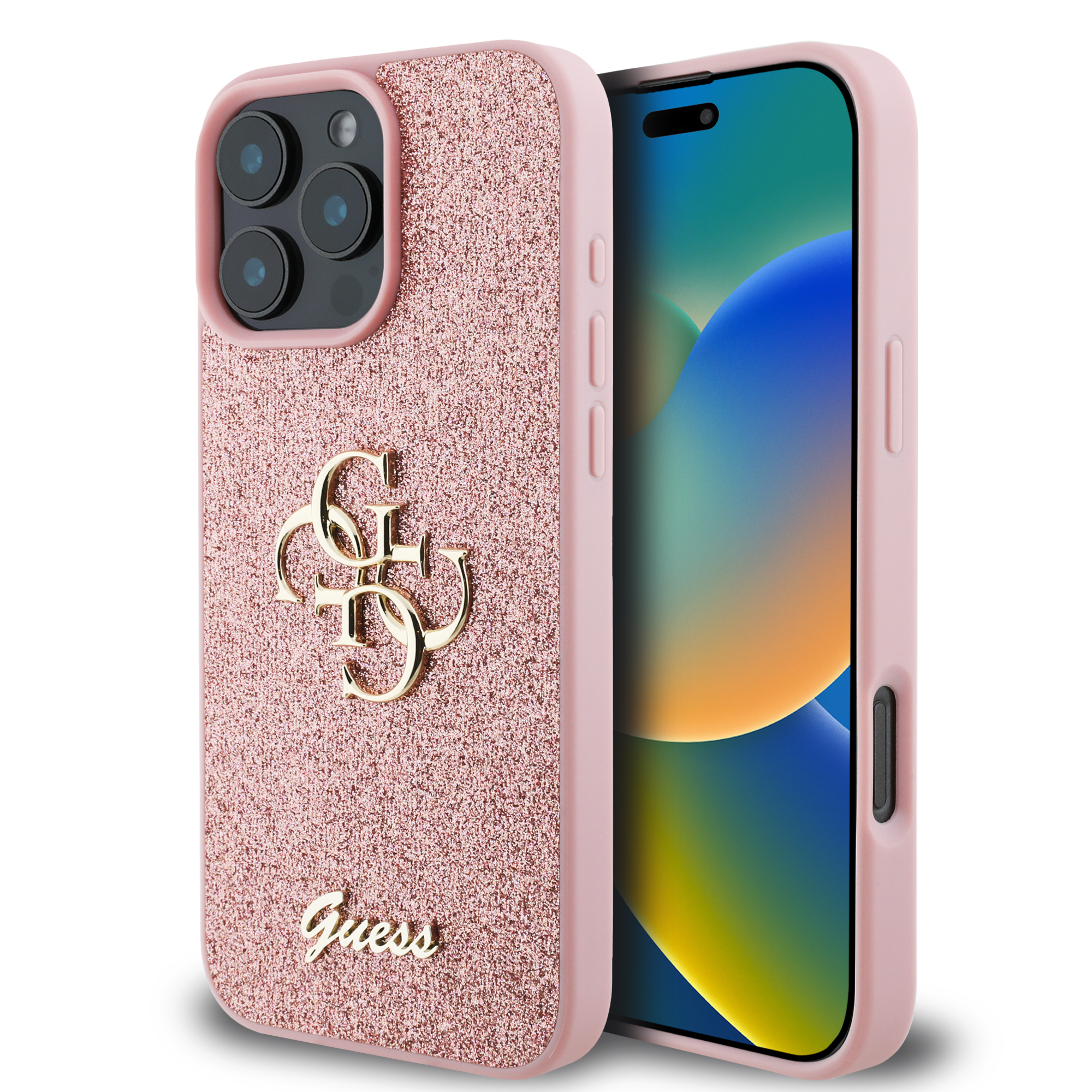 GUHCP16LHG4SGP_1 Guess Fixed Glitter Big 4G Logo Case Θήκη προστασίας από σιλικόνη – iPhone 16 Pro (Ροζ – GUHCP16LHG4SGP) - Image 1