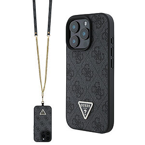 Guess “Metal Logo Strass Collection” Case Θήκη προστασίας Crossbody από δερματίνη– iPhone 16 Pro (Μαύρο – GUHCP16LP4TDSCPK)