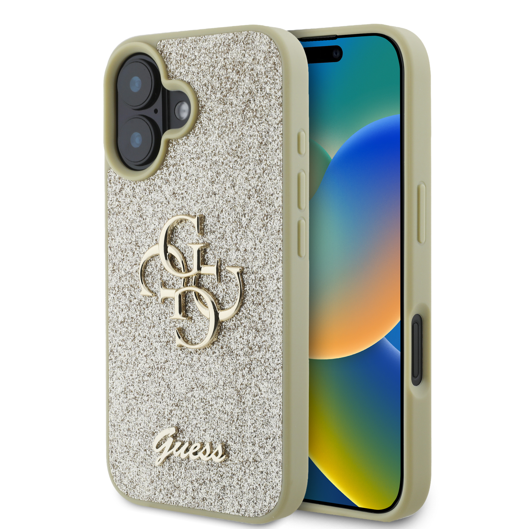 GUHCP16SHG4SGD_1 Guess Fixed Glitter Big 4G Logo Case Θήκη προστασίας από σιλικόνη – iPhone 16 (Χρυσό – GUHCP16SHG4SGD) - Image 1