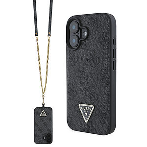 Guess “Metal Logo Strass Collection” Case Θήκη προστασίας Crossbody από δερματίνη – iPhone 16 (Μαύρο – GUHCP16SP4TDSCPK)