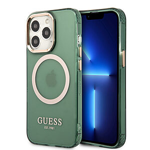 Guess “Gold Outline Translucent” MagSafe Hard Case Θήκη προστασίας από σκληρό πλαστικό – iPhone 13 Pro (Χακί – GUHMP13LHTCMA)
