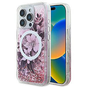 Guess Magsafe “Liquid Glitter Flower" Hard Case Θήκη προστασίας από σκληρό πλαστικό – iPhone 16 Pro (Ροζ – GUHMP16LLFMWTP)