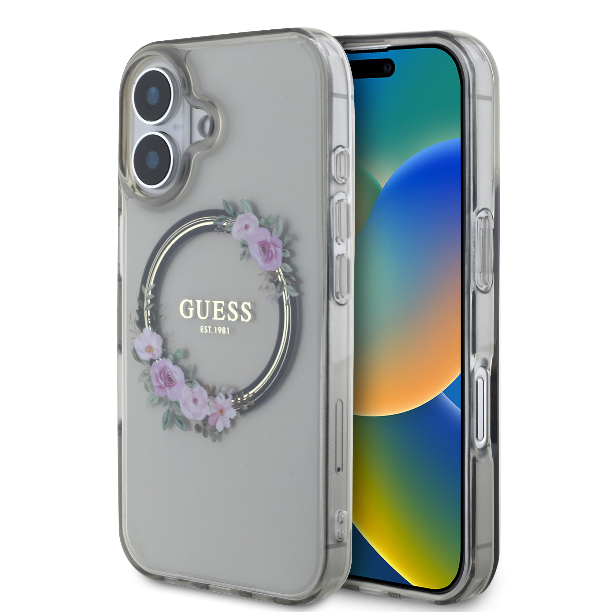 GUHMP16SHFWFCK_1 Guess Magsafe “Flower Wreath” Hard Case Θήκη προστασίας από σκληρό πλαστικό – iPhone 16 (Μαύρο – GUHMP16SHFWFCK) - Image 1