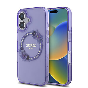 Guess Magsafe “Flower Wreath” Hard Case Θήκη προστασίας από σκληρό πλαστικό – iPhone 16 (Μωβ – GUHMP16SHFWFCU)