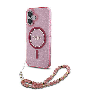 Guess Magsafe “Glitter with Pearl Strap” Hard Case Θήκη προστασίας από σκληρό πλαστικό – iPhone 16 (Ροζ – GUHMP16SHGCRELSF)