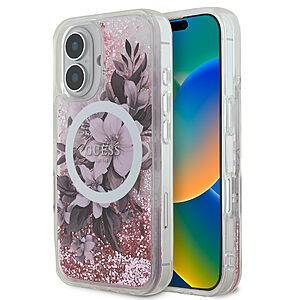 Guess Magsafe “Liquid Glitter Flower" Hard Case Θήκη προστασίας από σκληρό πλαστικό – iPhone 16 (Ροζ – GUHMP16SLFMWTP)