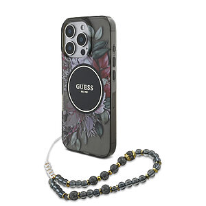 Guess Magsafe “Flowers with Pearl Strap” Hard Case Θήκη προστασίας από σκληρό πλαστικό – iPhone 16 Pro Max (Μαύρο – GUHMP16XHFWBRCESK)